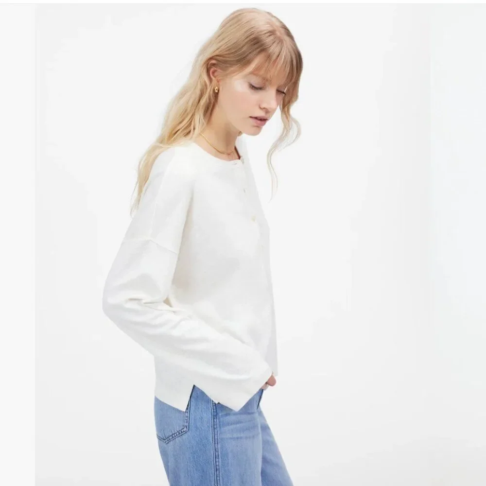 Madewell NU850 White Relaxed Henley Long-Sleeve Tee size small NWT